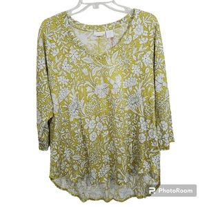 NWT 1X Rachel Ashwell Linen Shirt Floral Yellow Green Lightweight Boho Casual